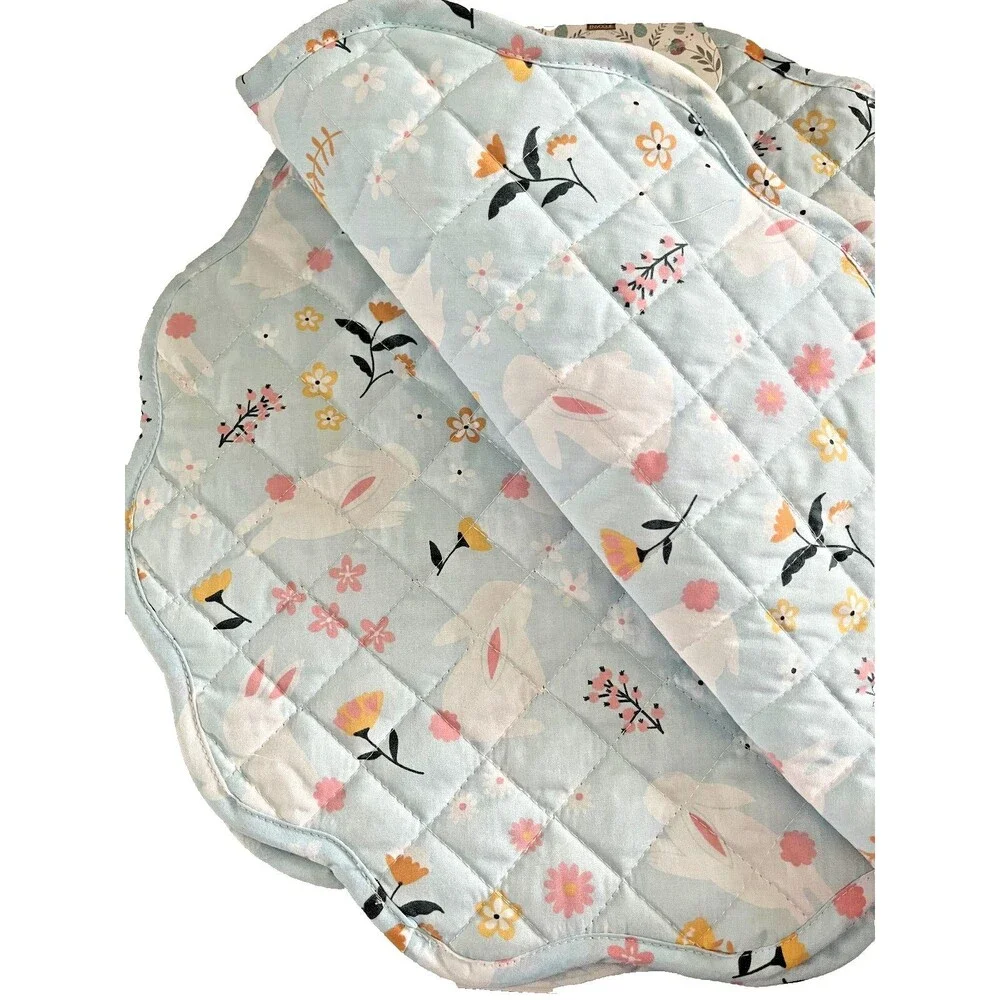 Bloom Home Easter Placemats Blue Floral Cotton Quilted Round Spring Set Of 4